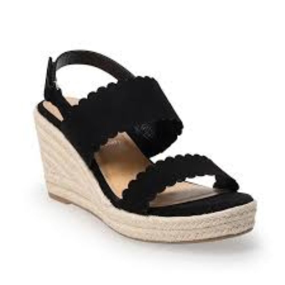 L.C. Lauren Conrad Black Suede Wedge Sandal 10M